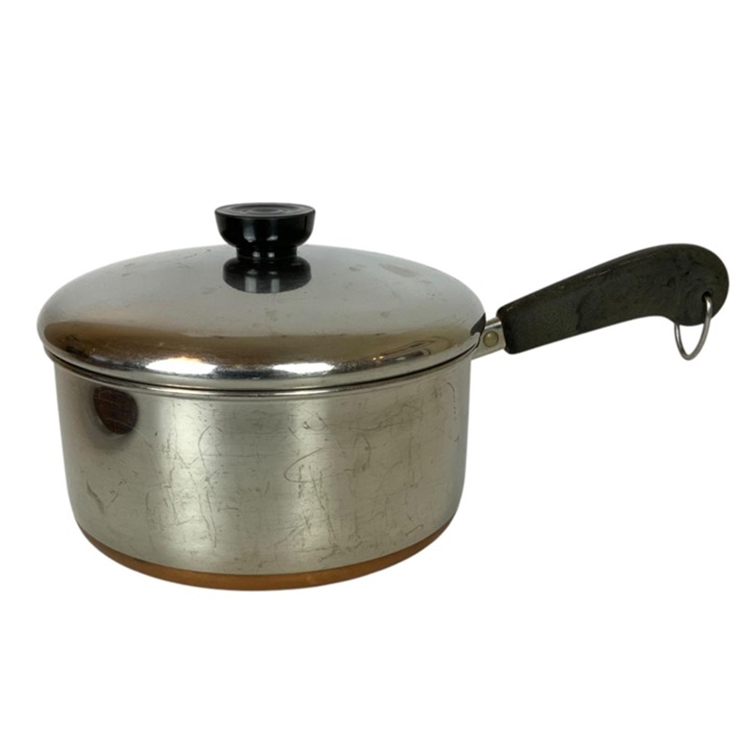 Vintage Revere Ware 2 Qt Copper Bottom Stainless Steel Saucepan Lid Rome NY 1986