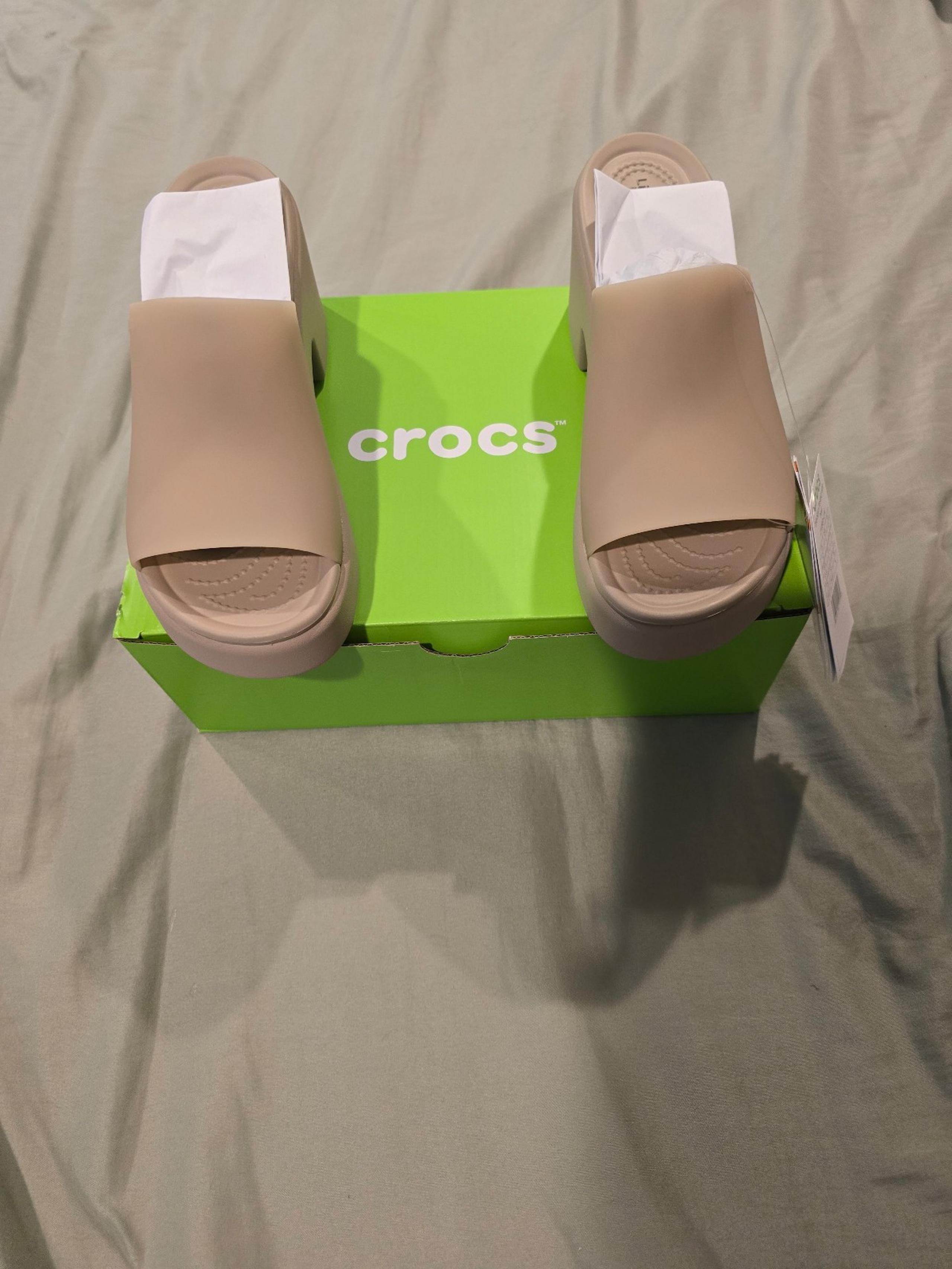 Crocs Womens NWT NIB Brooklyn Frosted Slide Heel Taupe Size 7