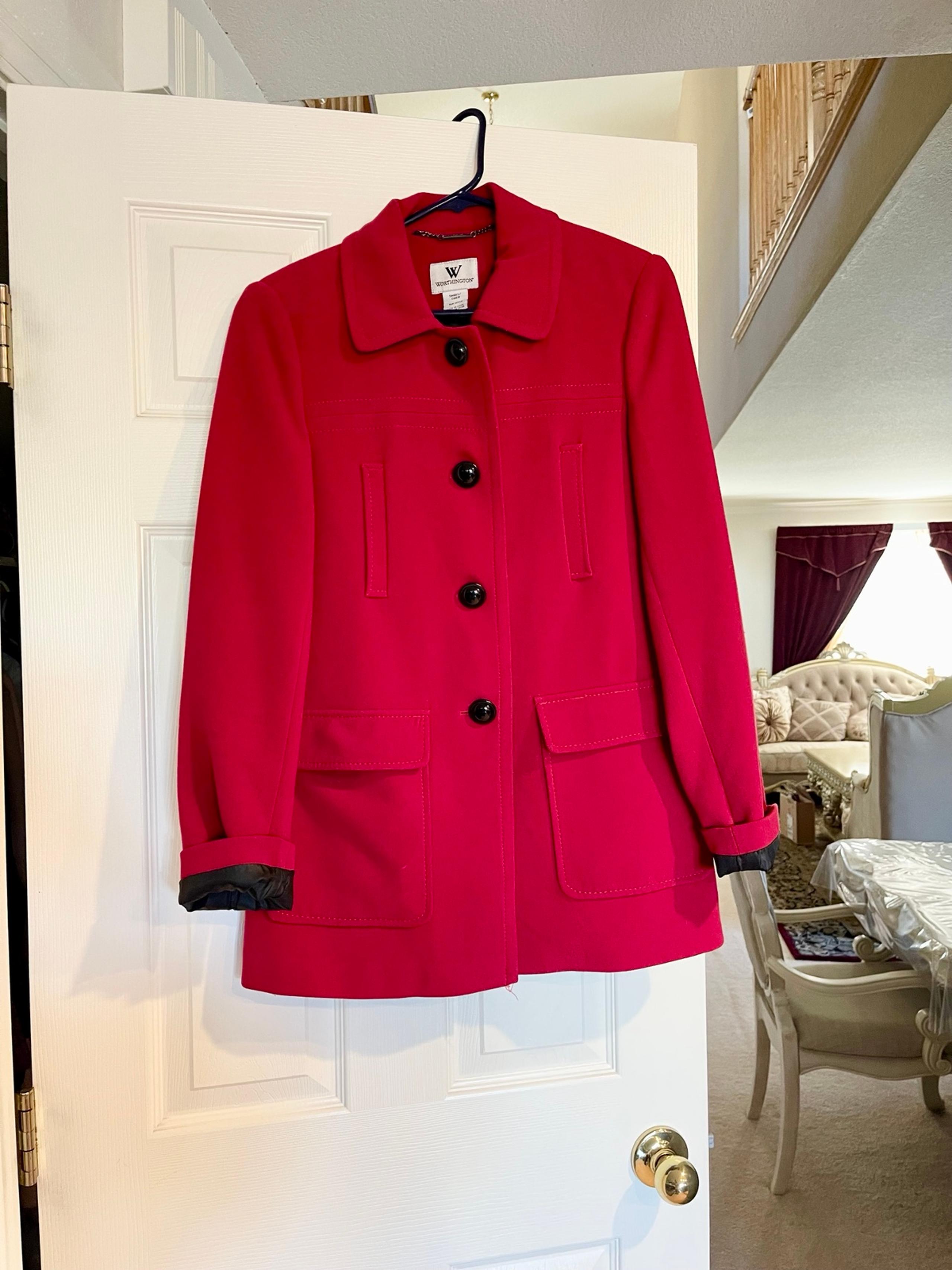 Macy’s Worthington Small red peacoat with buttons and pleat