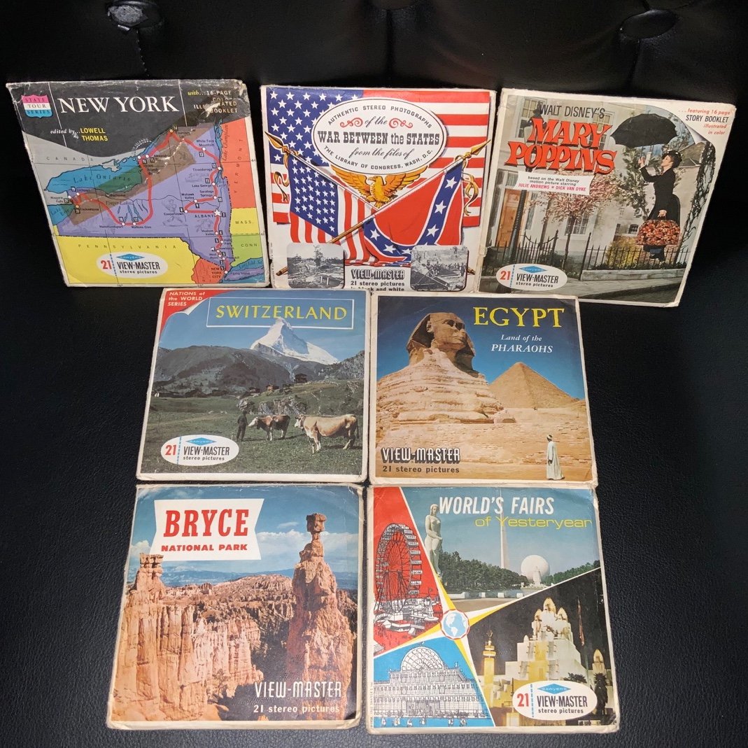 RARE & VINTAGE 7 VIEW-MASTER LOT SET MARY POPPINS, NY, EGYPT, CIVIL WAR + MORE