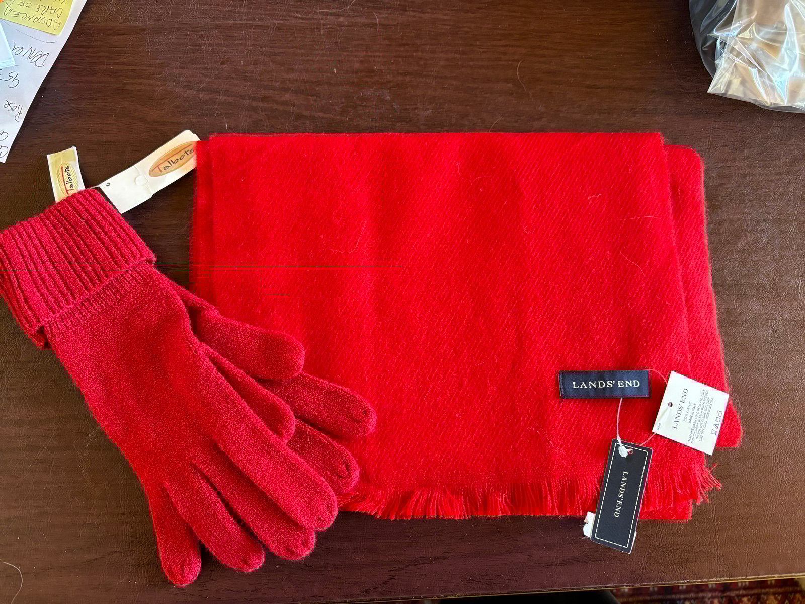 Womens NWT red acrylic scarf and gloves