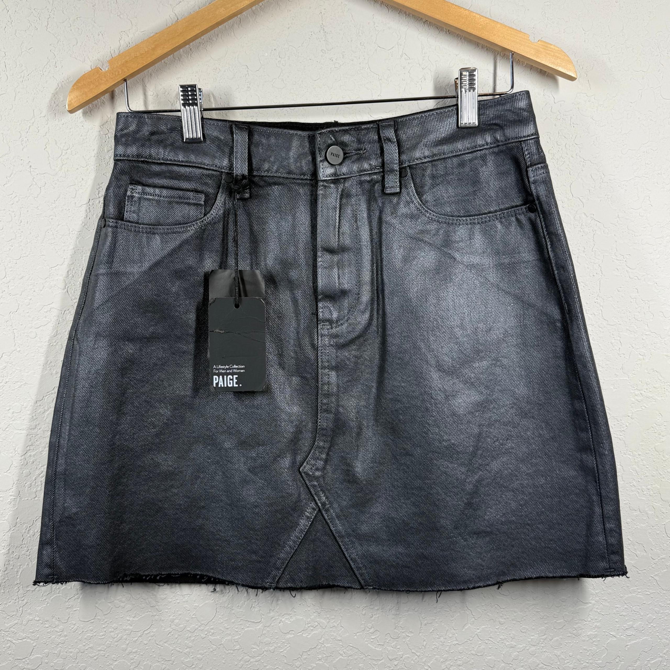 Women's Paige Black Denim Aideen Pearlized Gray Mini Skirt Size 28 NEW