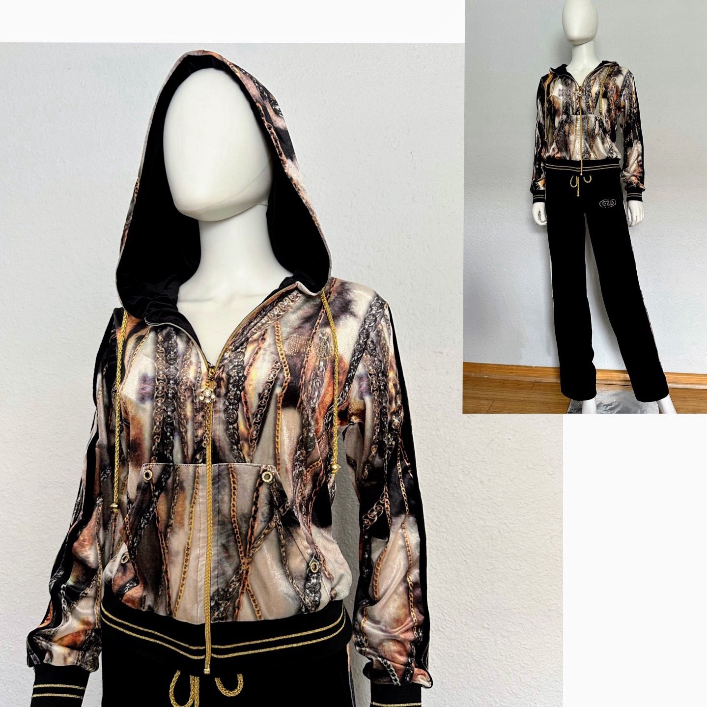NWT WOMEN'S VELOUR TRACKSUIT 2PC SET HOODED JACKET/STRAIGHT LEG PANTS LOUNGEWEAR