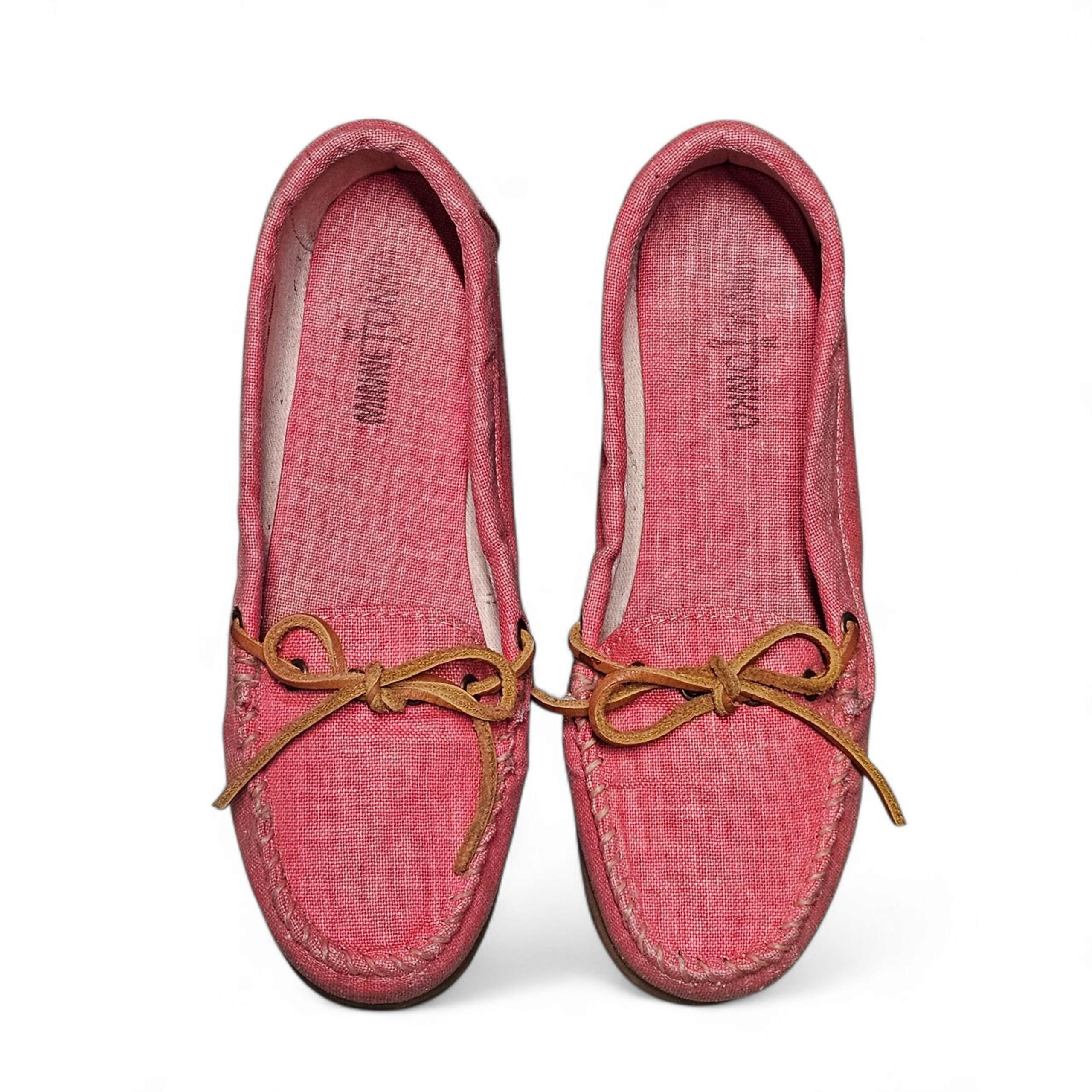 Minnetonka Red Pink Canvas Boat Moccasin Slip On Shoes size Women's 7