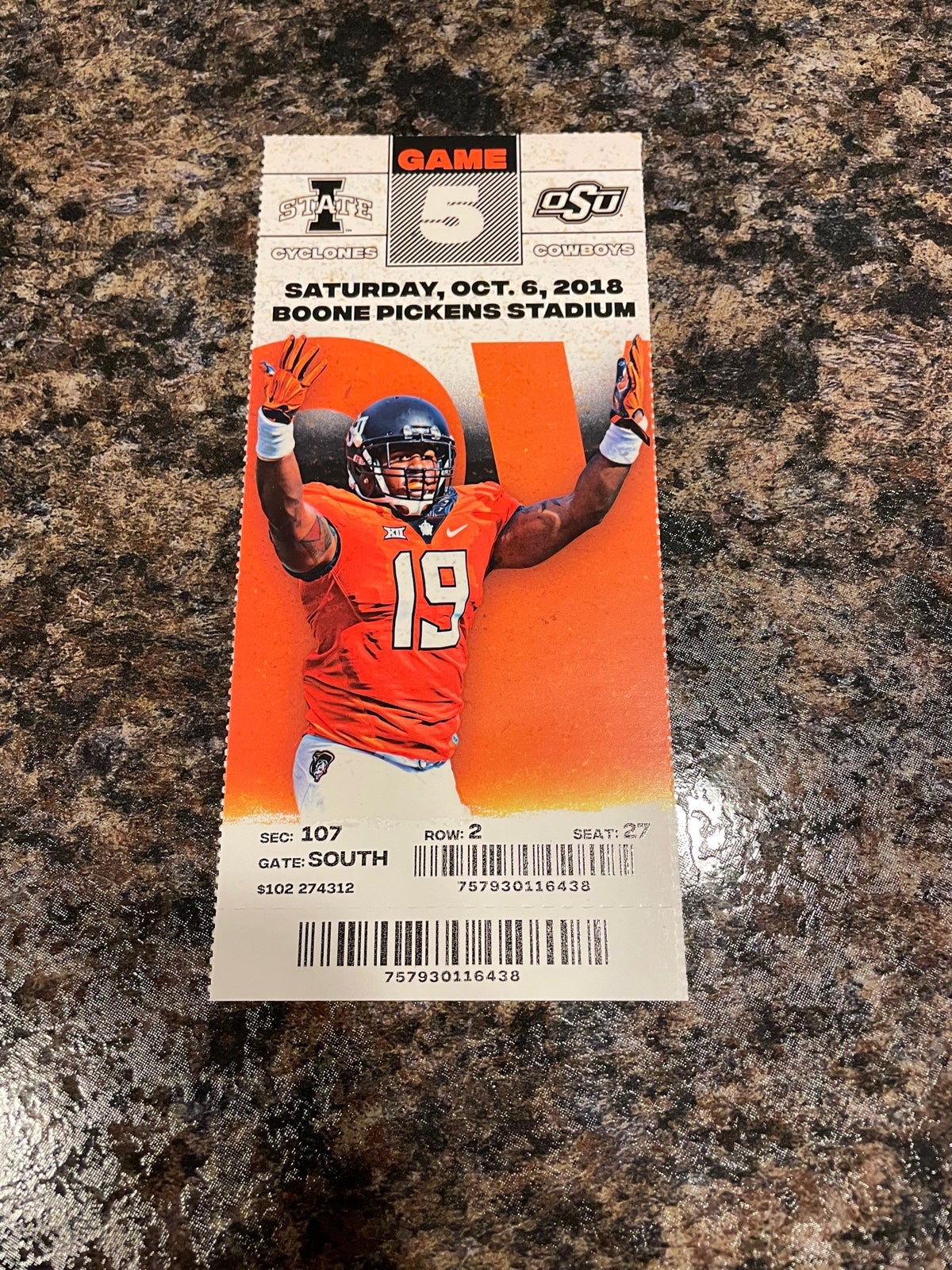 BROCK PURDY 2018 Iowa State Vs Oklahoma State True Debut Win Ticket Stub.