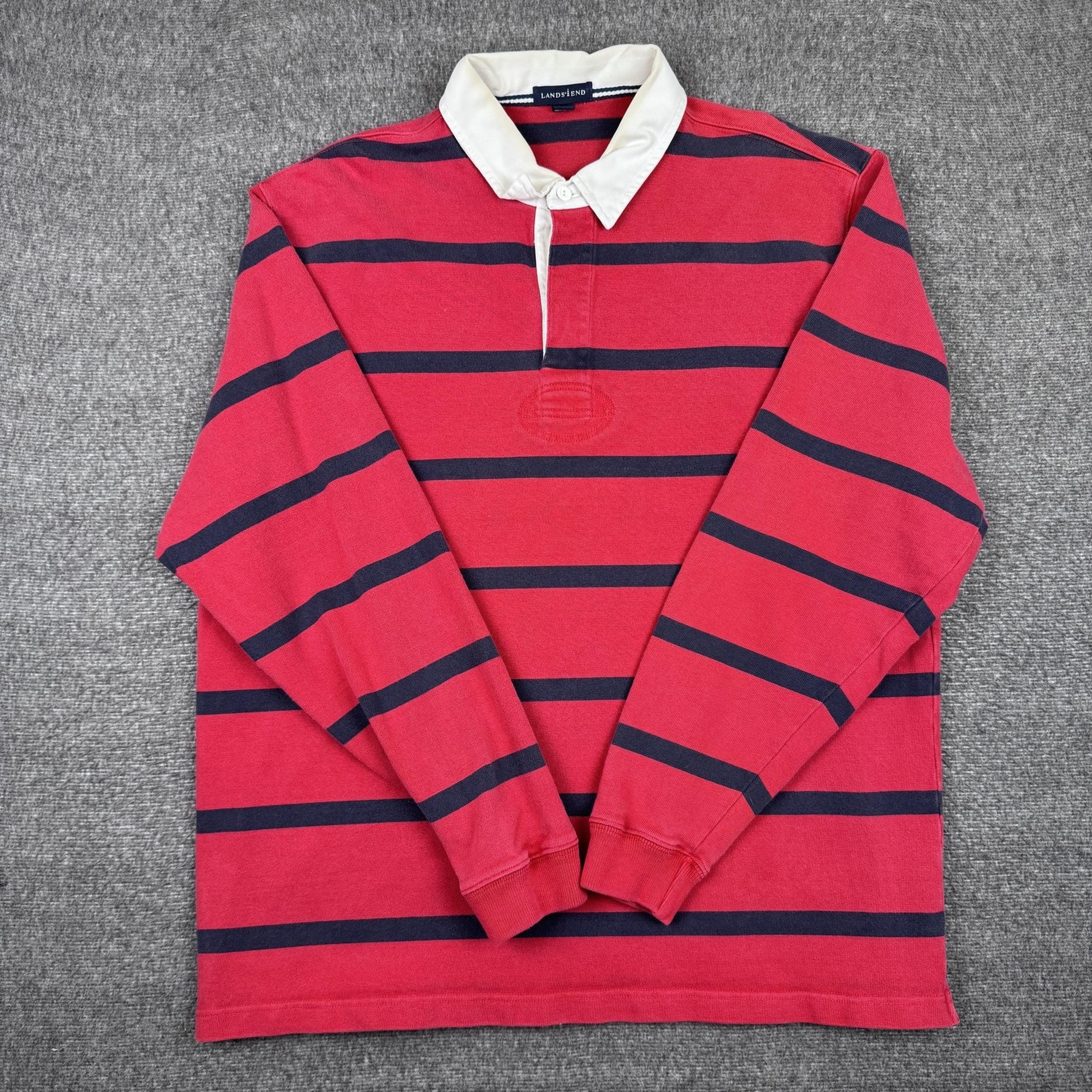 Lands End Rugby Shirt Mens XL Striped Long Sleeve Pullover Preppy Casual