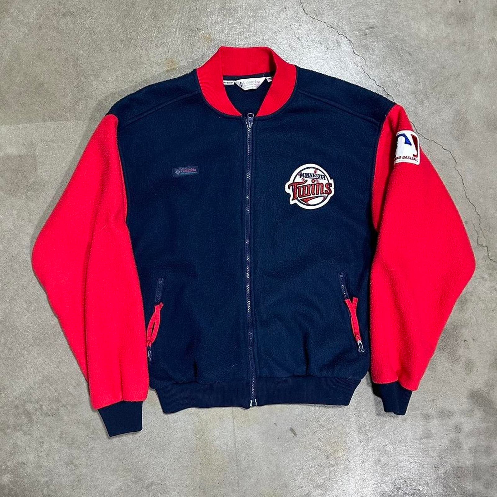 Vintage 90s Columbia Mens Medium Twins Zip Up Sweatshirt MLB Red Black Jacket