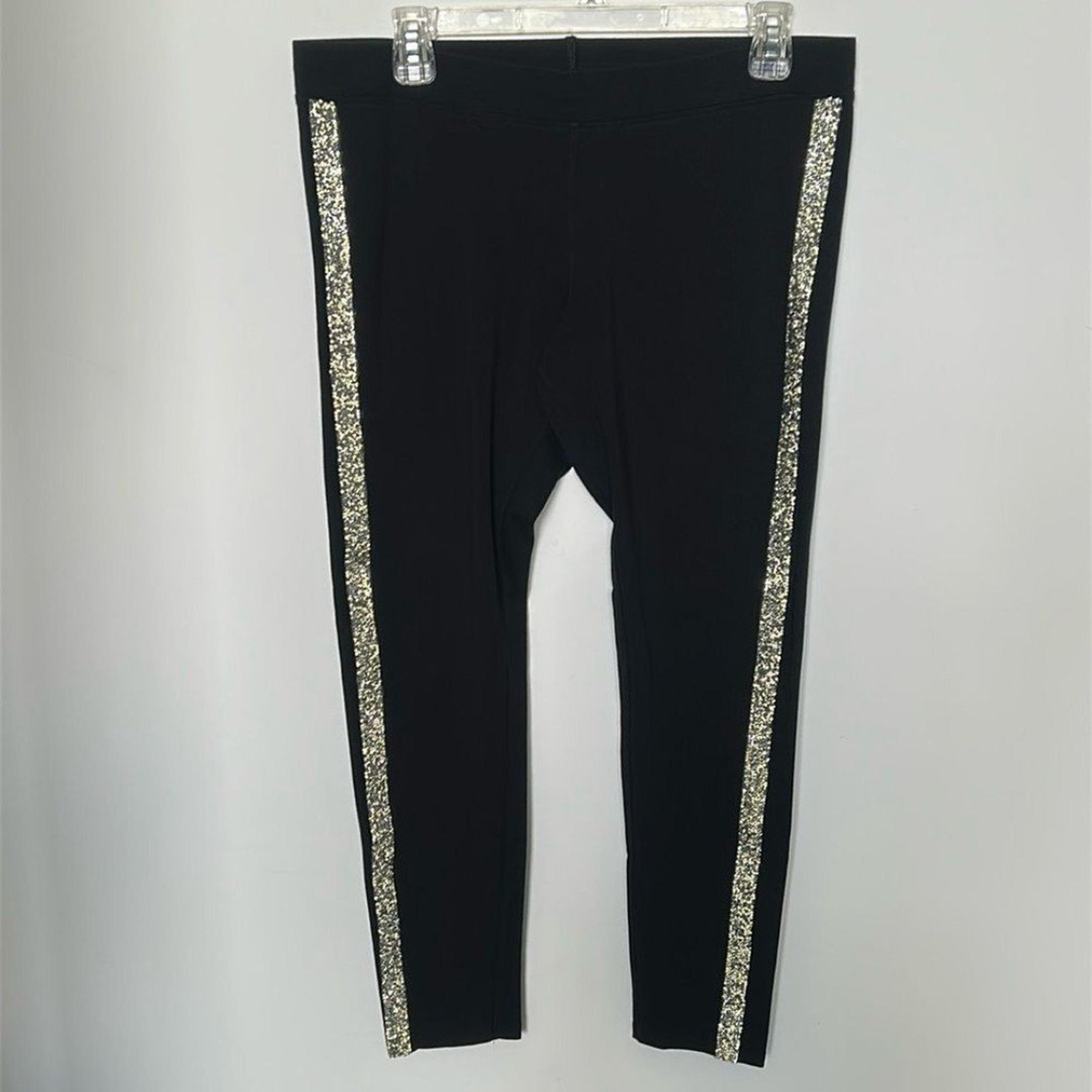 EXPRESS Black Leggings with Silver & Gold Studded Strip Size Large
