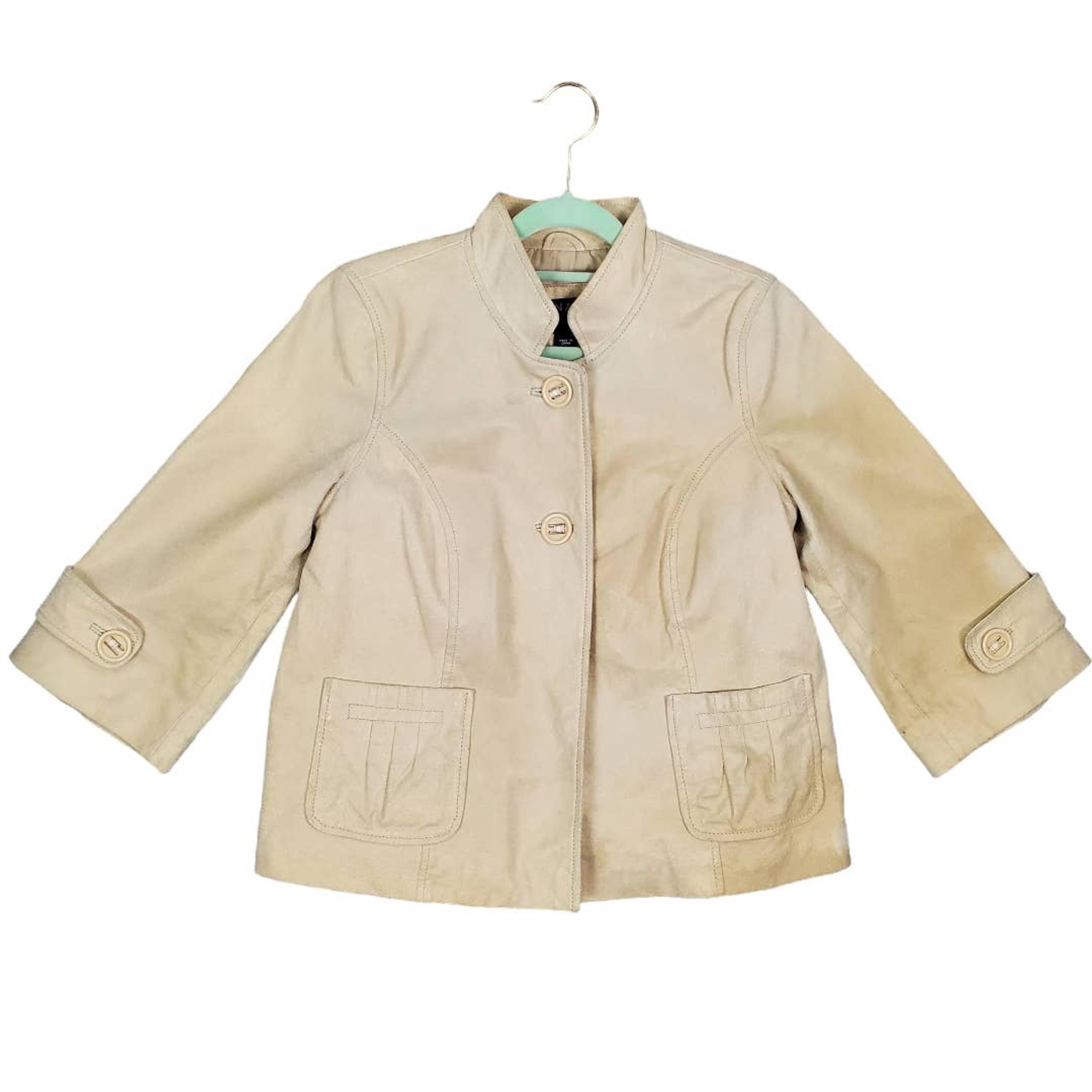 Bernardo Genuine Leather Blazer Tan Button Closure Coat Size Small