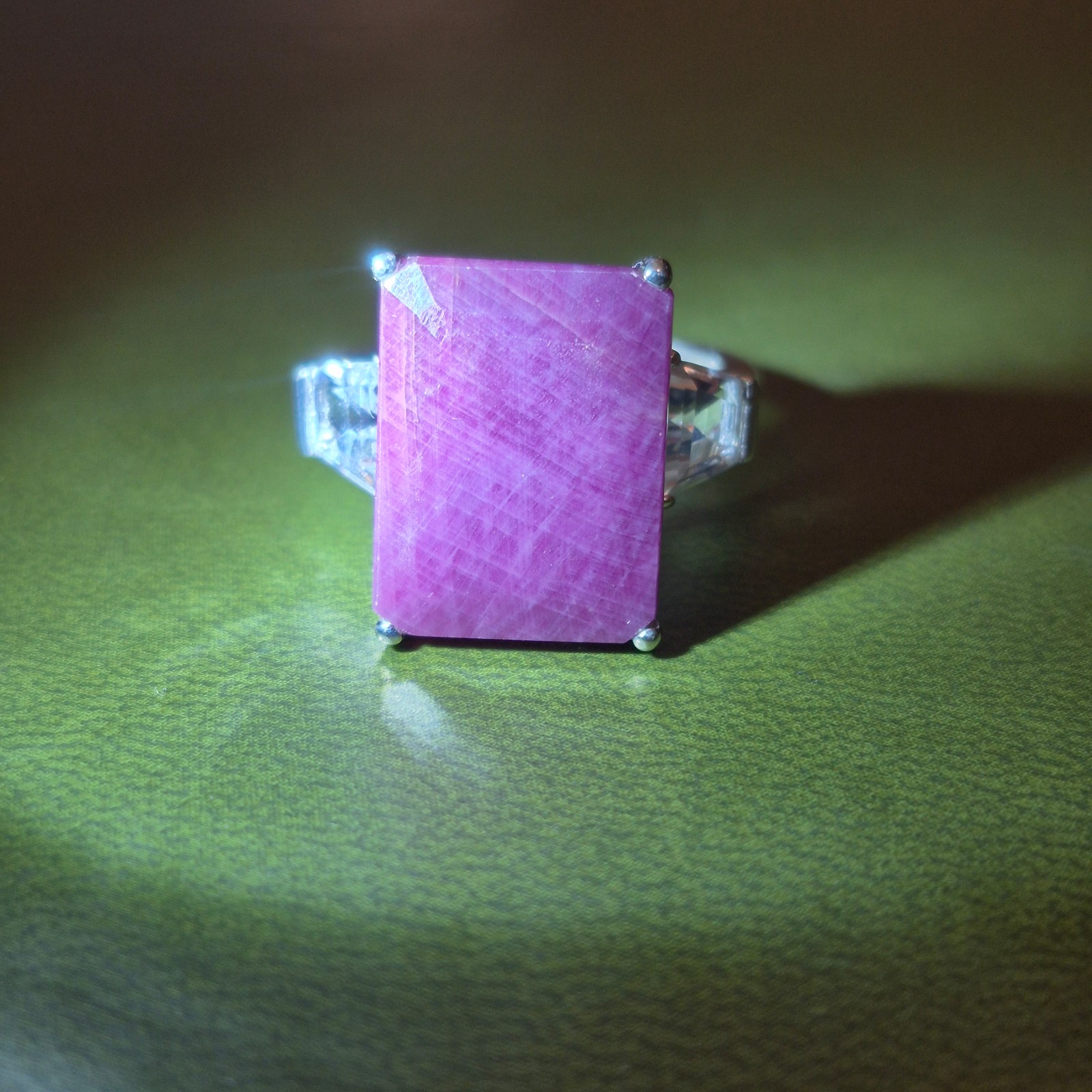 925 Sterling Silver Ruby & White Stone Ring Size 8 - Faceted Star Ruby Style