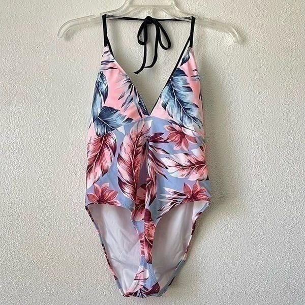 Victoria’s Secret PINK Tropical Floral Blue One Piece Swimsuit Maillot Medium