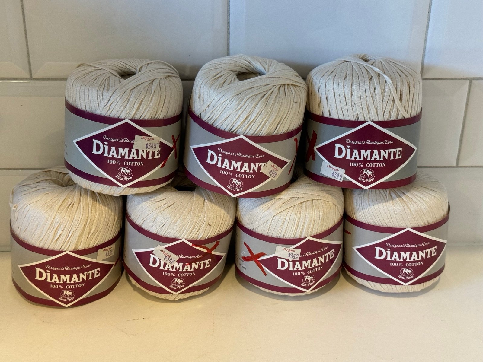 Vtg DIAMANTE 100% Cotton knitting yarn Off White Designer’s Boutique Line Lot 7