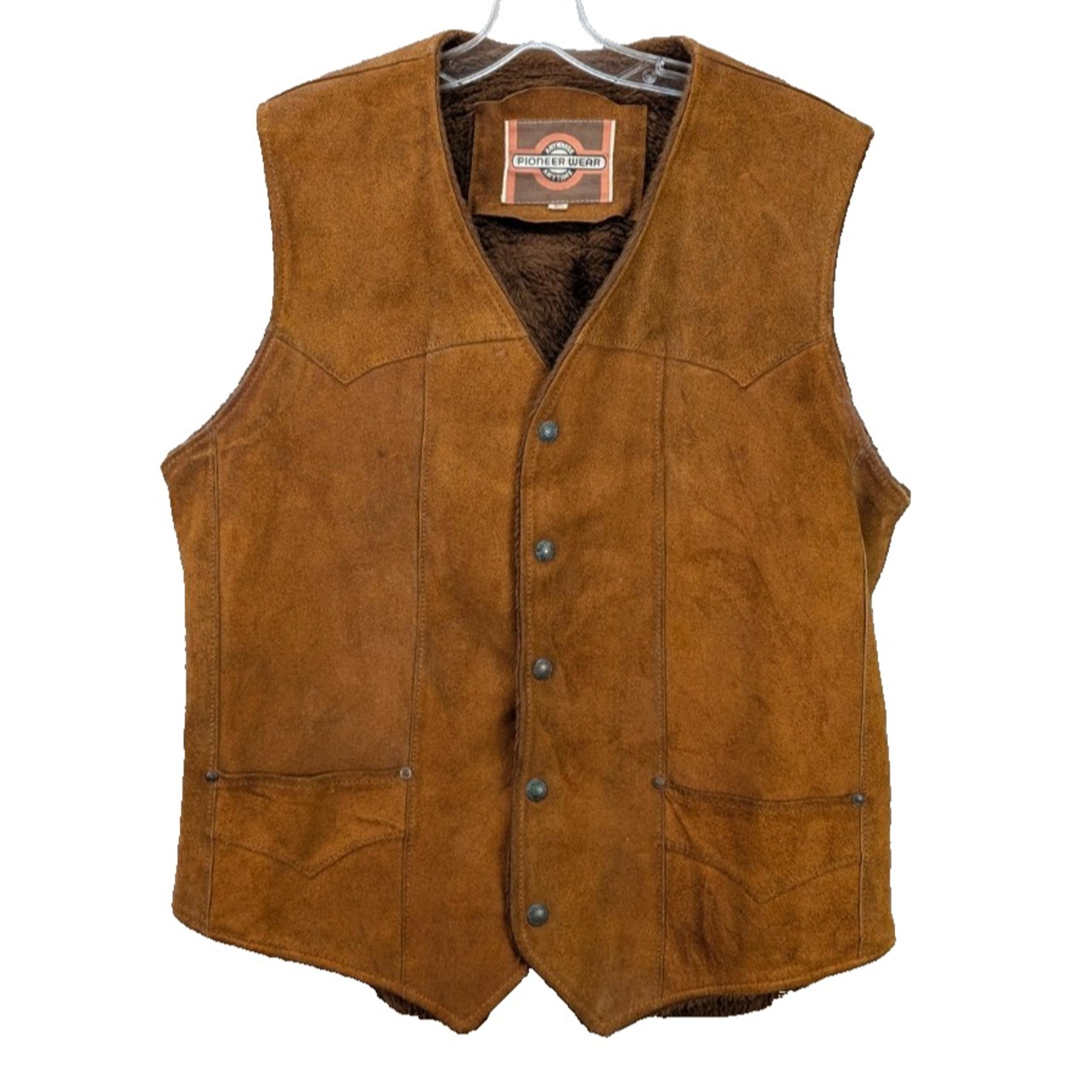 Pioneer Wear Leather Suede Men's Vest Size 40 Brown Sherpa Lined Western Cowboy