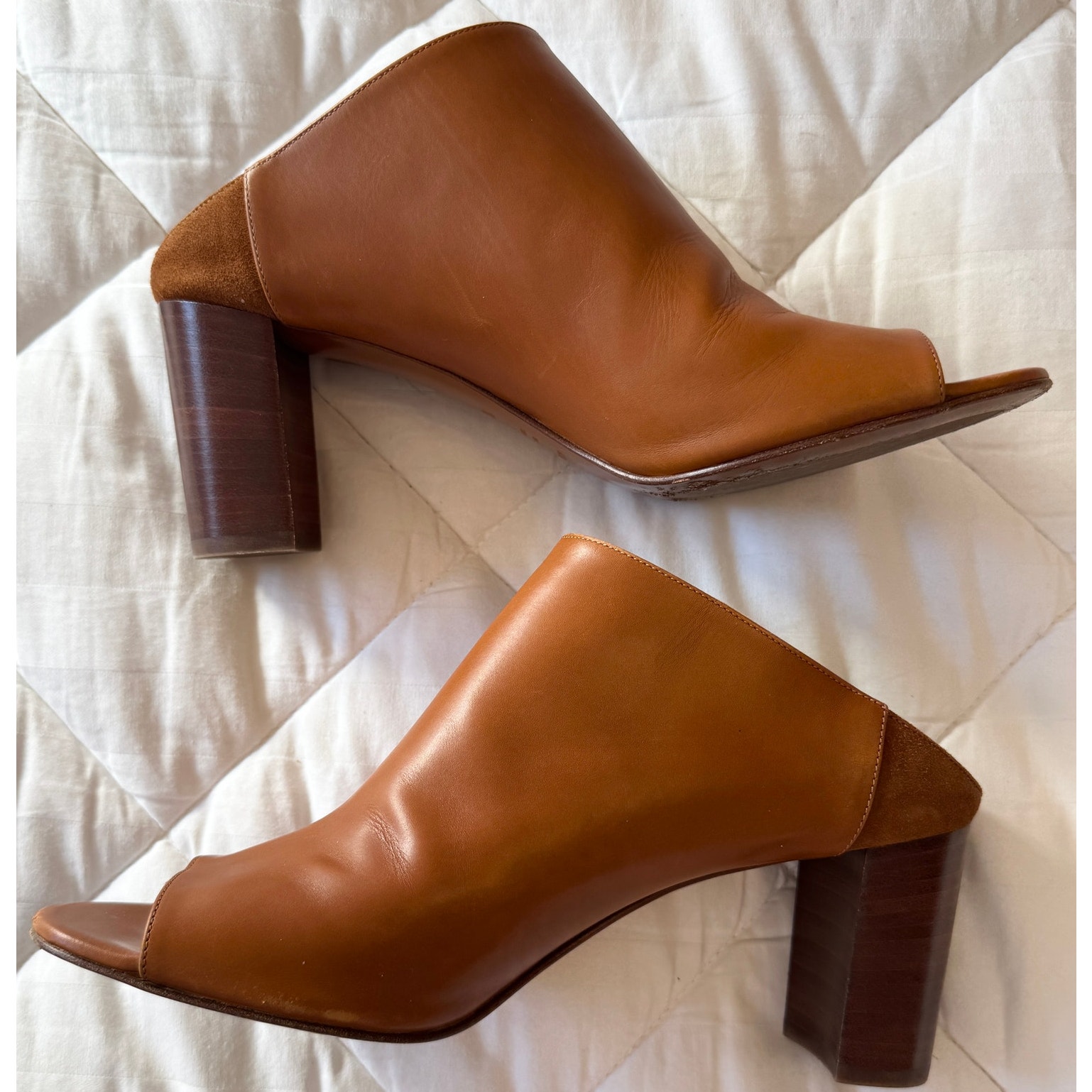 AQUATALIA Block Heel Leather Mules Slip On Made in Italy Size 10.5 US