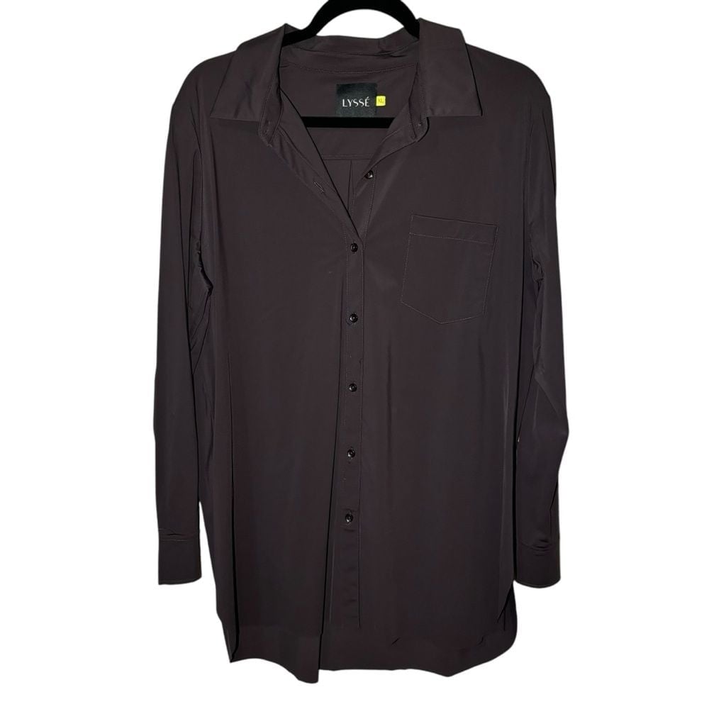 Lysse Women's XL Deep Purple Dress Button Up Pocket Career Casual Long Sleeve