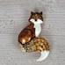 Fox Pendant Brooch Green Eyes Enamel Gold Tone Brown Rhinestones Unsigned