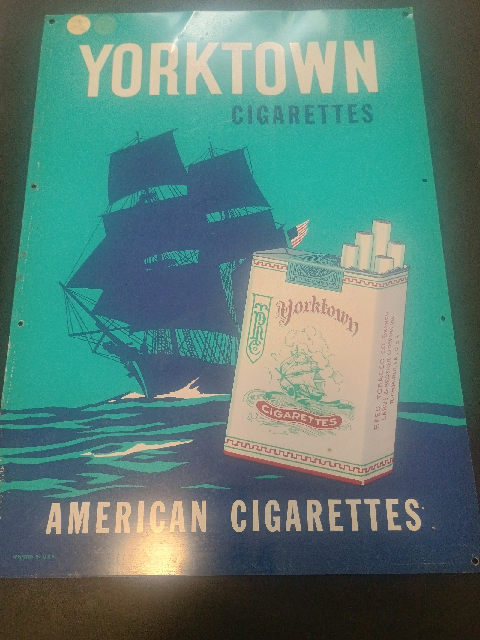 Yorktown cigarettes American cigarettes vintage 1936 sign