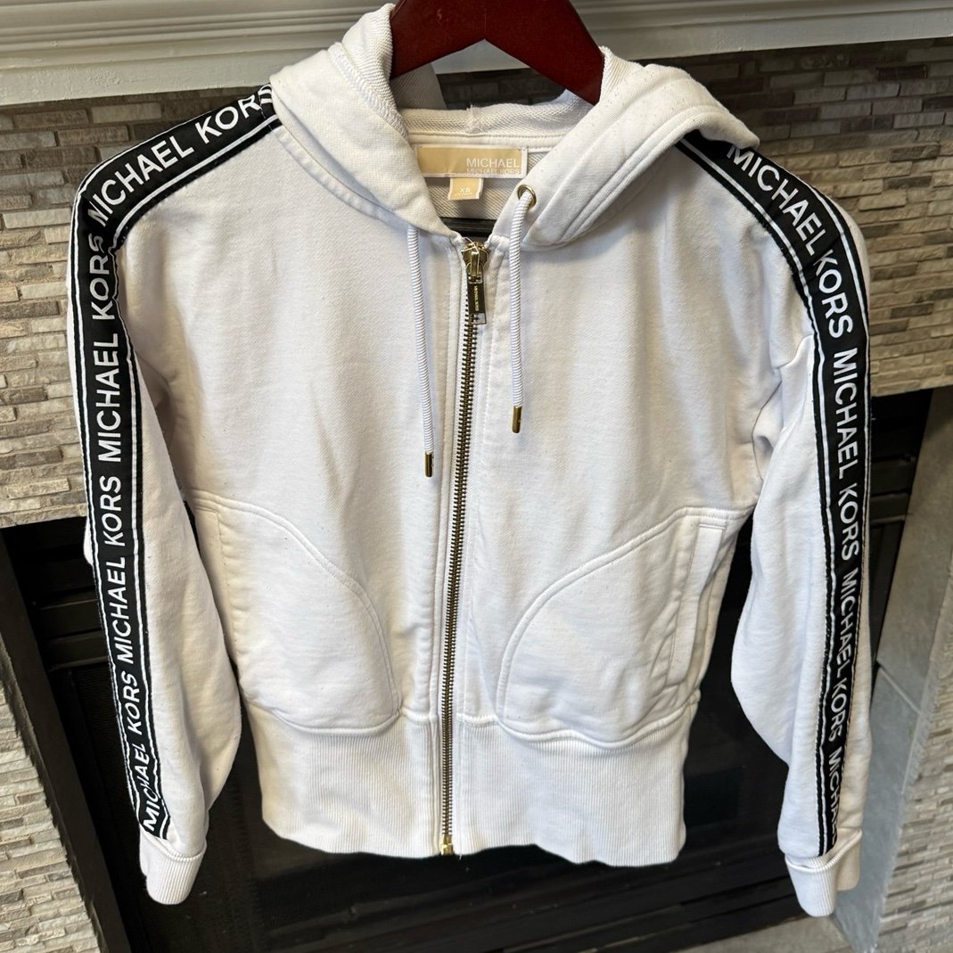 Michael Kors white full zip logo tape hoodie sweatshirt