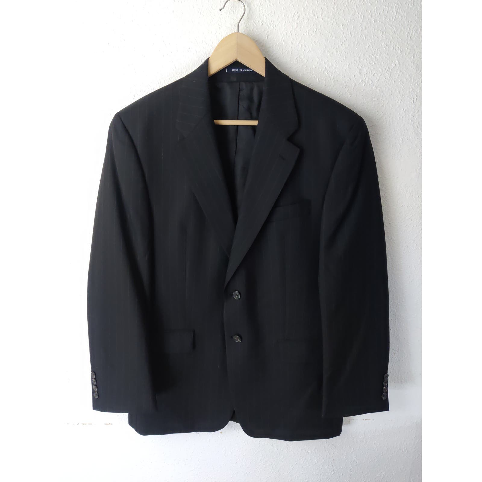 Ralph Lauren Woolmark Mens Black Single Breasted Button Suit Blazer Size 40R