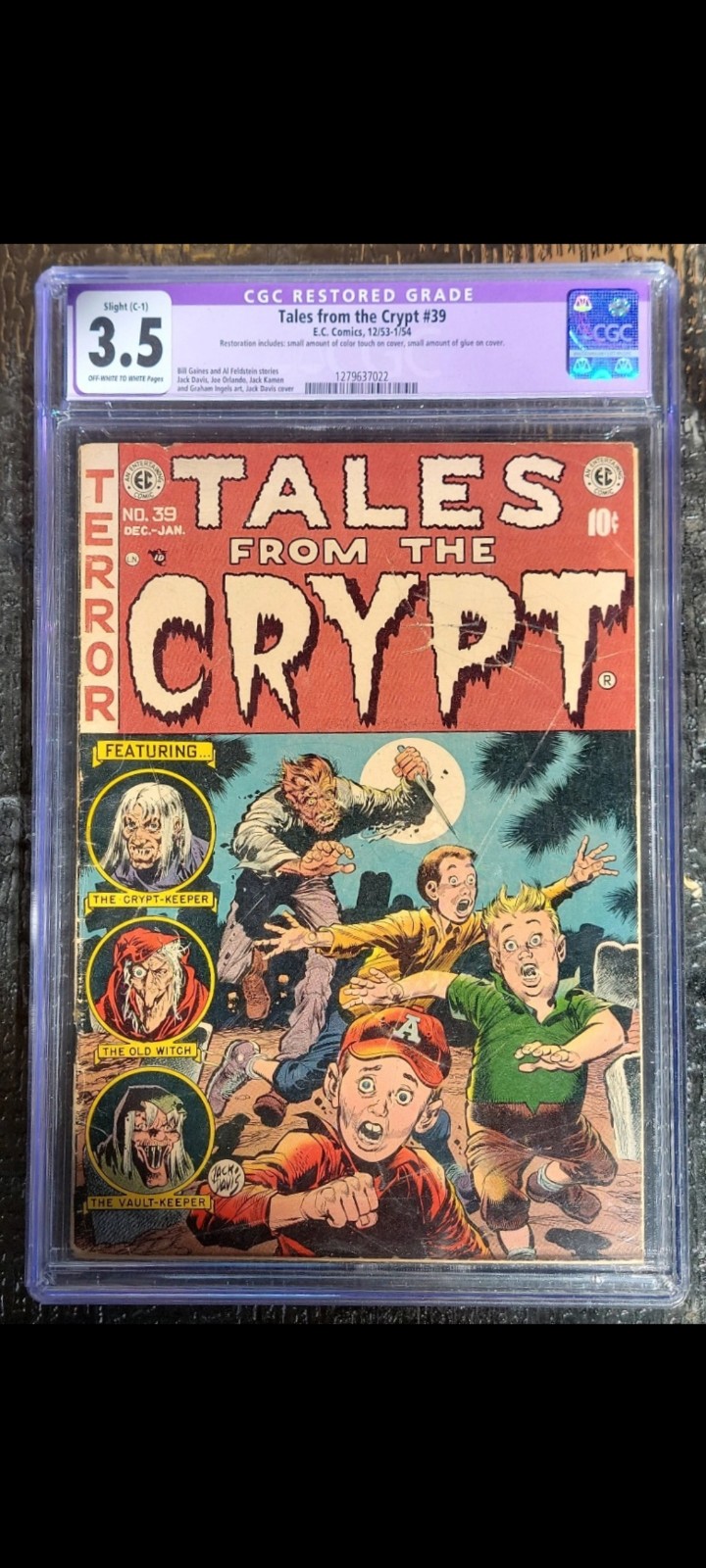 Tales from the Crypt #39 EC Comics 1953 / 1954 Classic Davis Cover Cgc 3.5 C1 Ow