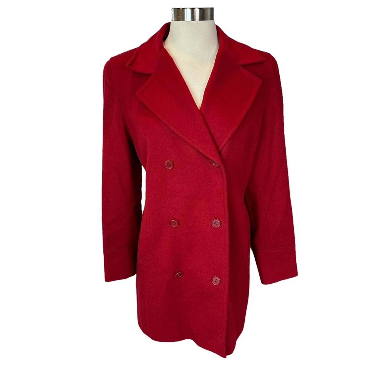 Jaeger Pea Coat Womens Wool Soft Stretch Pockets Collared Button Up Red 10