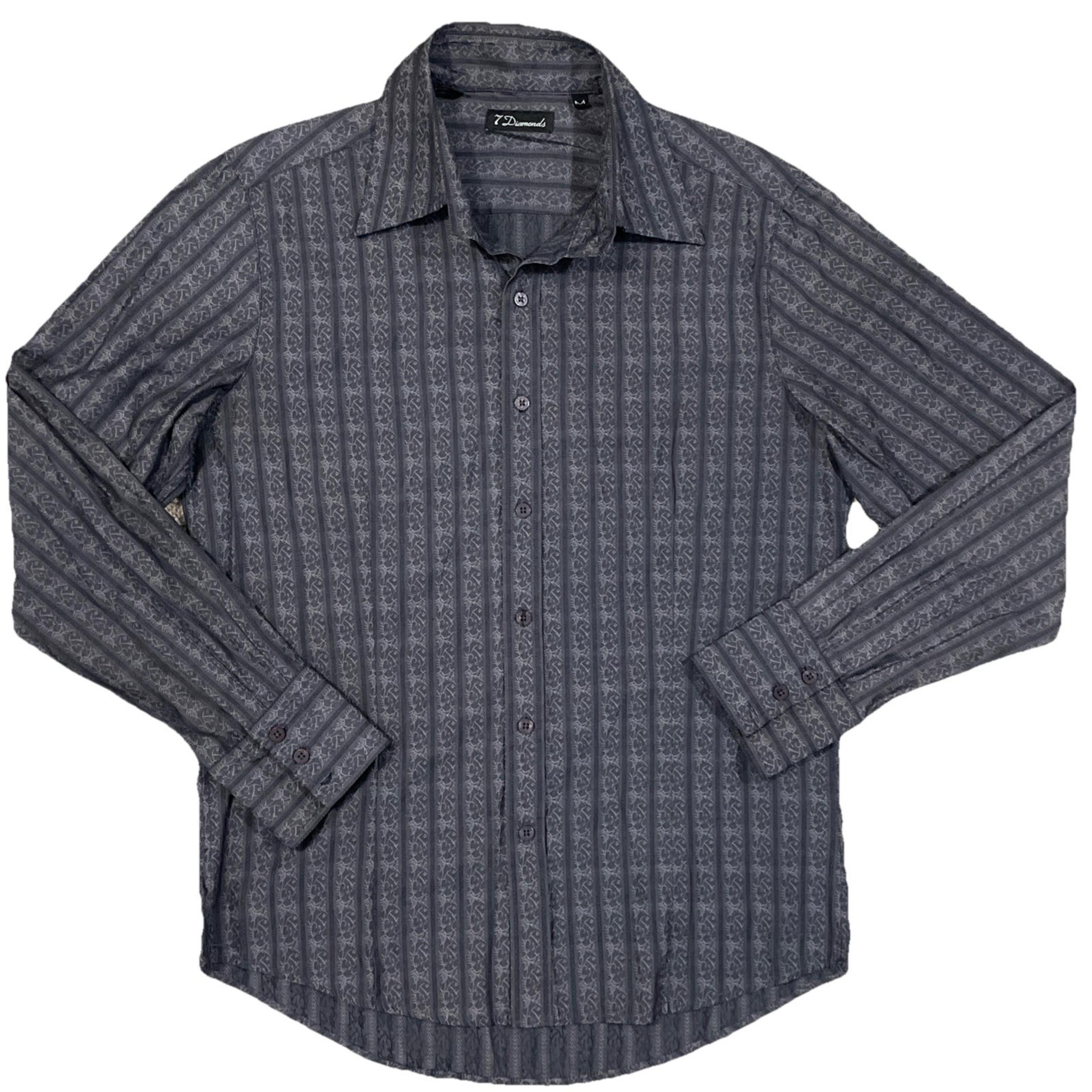 7 Diamonds Medium  Long Sleeve Button Up Grey Dress Party Nightlife Shirt