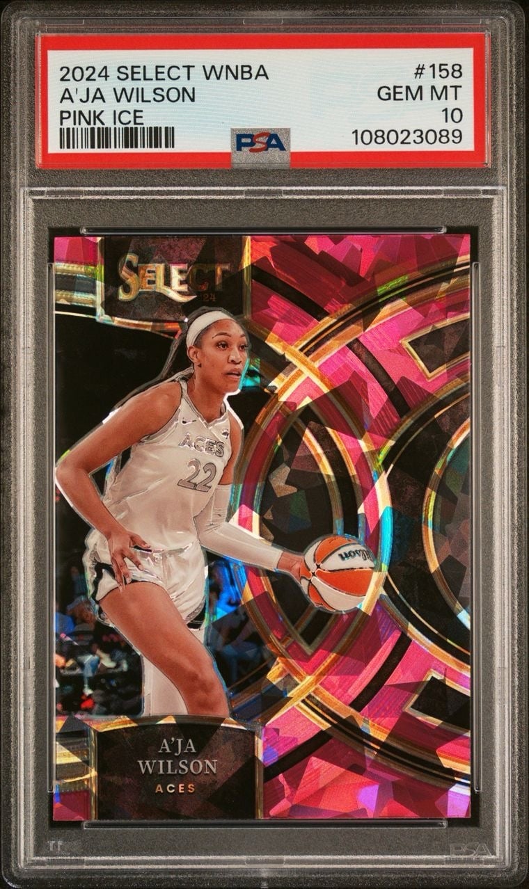 A'ja Wilson 2024 Panini Select WNBA Pink Ice Prizm #158 Aces PSA 10 Gem SP