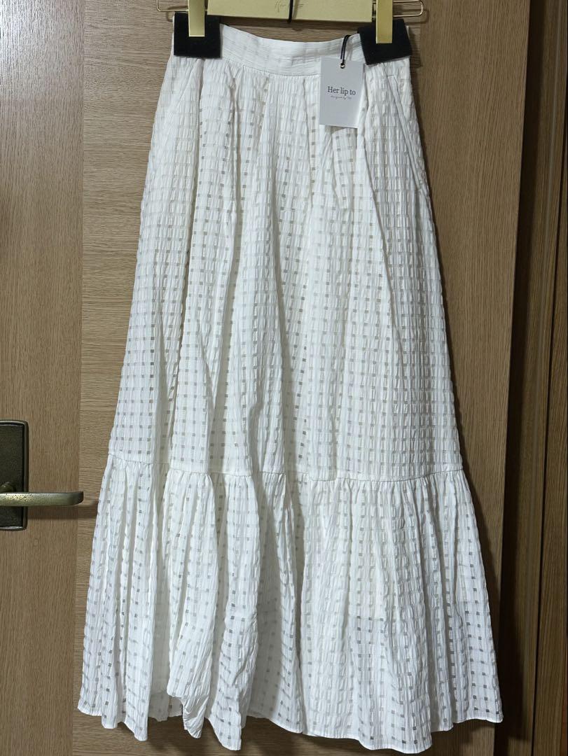 スカート herlipto Sheer Check Volume Skirt Brand New with Tag] Herlipto Sheer Check Volume Skirt, White