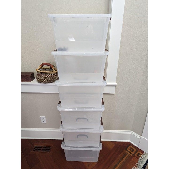 6-Pack Clear 7 Quart Storage Bins Plastic Stackable Latching Box
