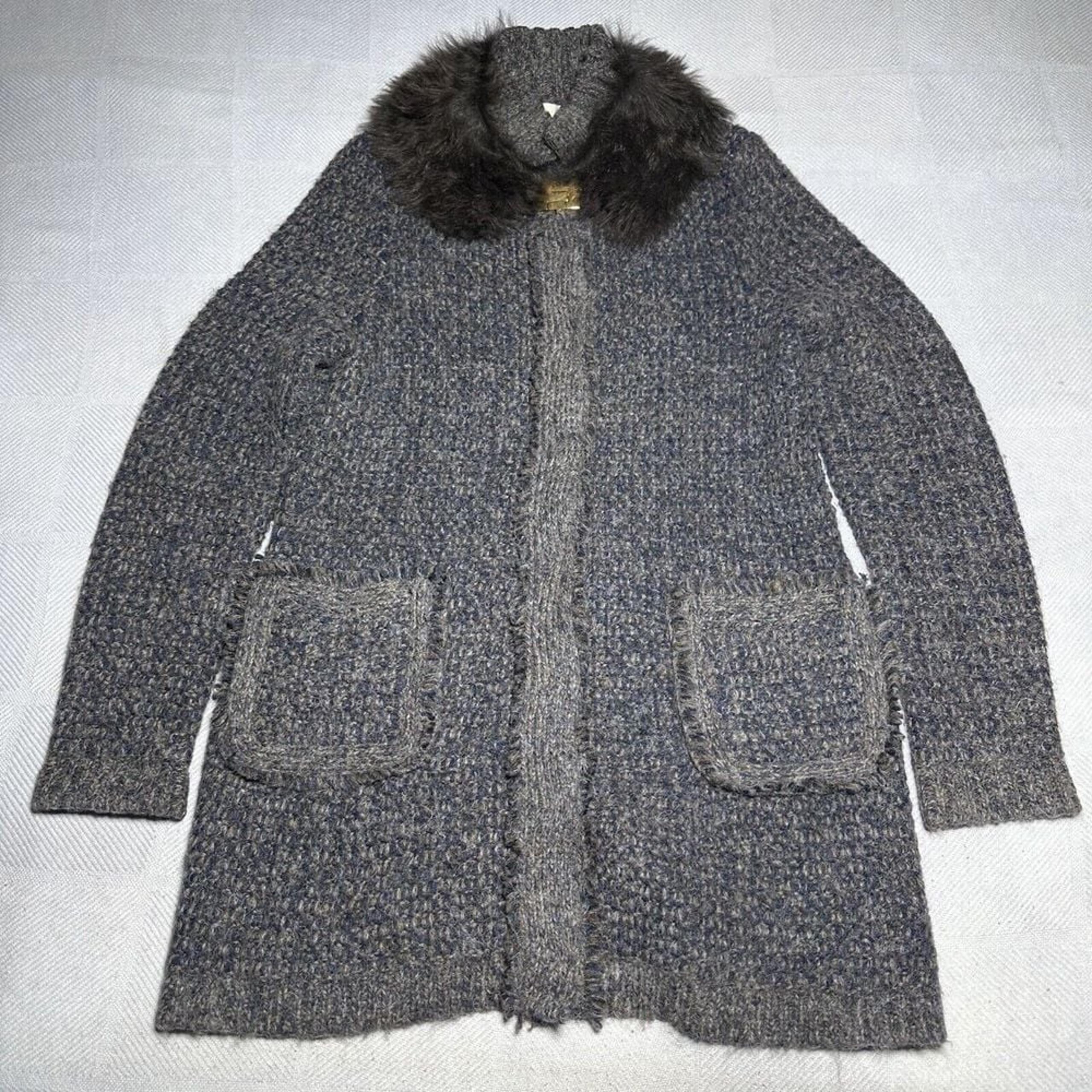 Tory Burch Wool Alpaca Knit Shearling Lamb Fur Collar Coat Women's Size S/M