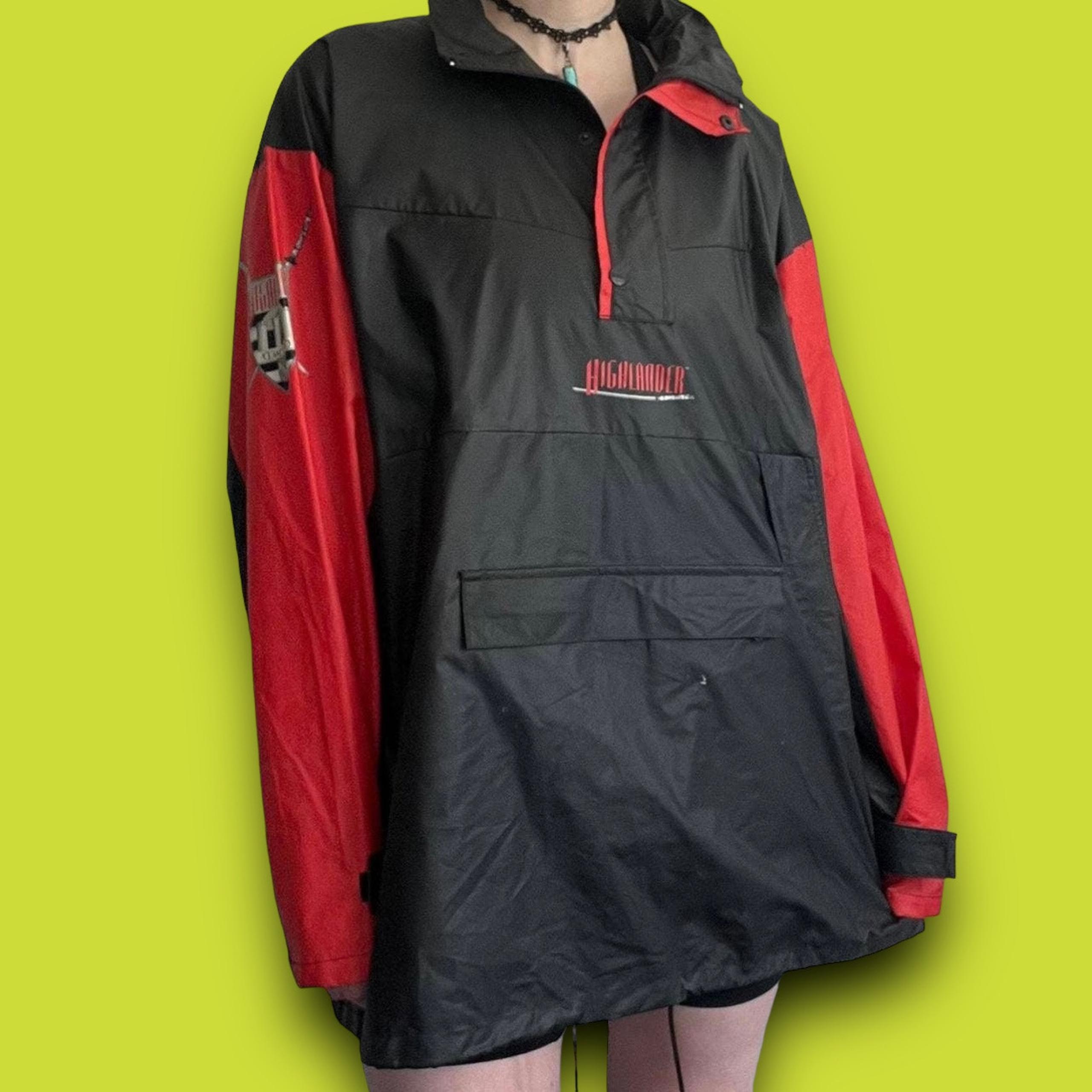Highlander Jacket Rain Windbreaker Coat Size XL Movie Macleod 90s Black Red PVC