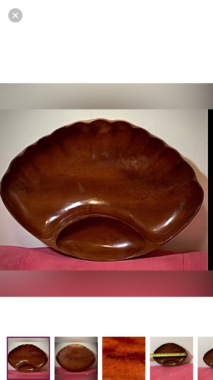 Vintage Mahogany Sea Shell Clam shaped Divided Platter in brown color