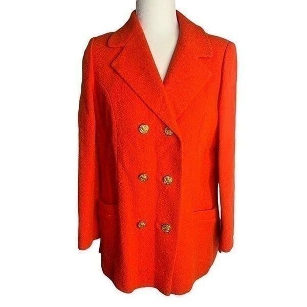 Vintage 80s Bullocks Wilshire Blazer Jacket S Orange Double Breasted Wool