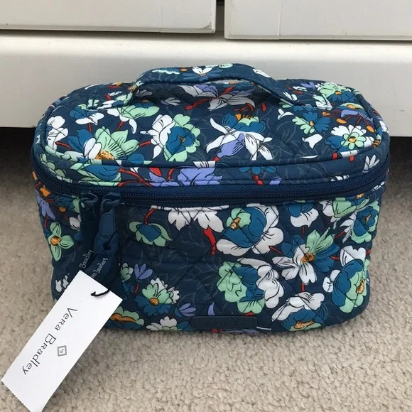 Vera Bradley Train Case Travel Cosmetic Bag Floral Bursts NWT Blue