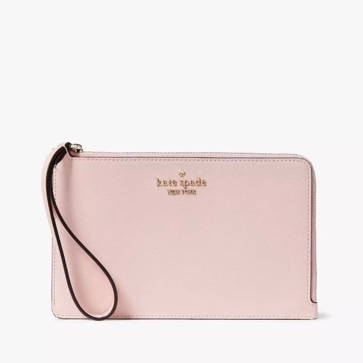 139 NWT Kate Spade Staci Light Rose Pink Saffiano Leather Medium L-zip Wristlet