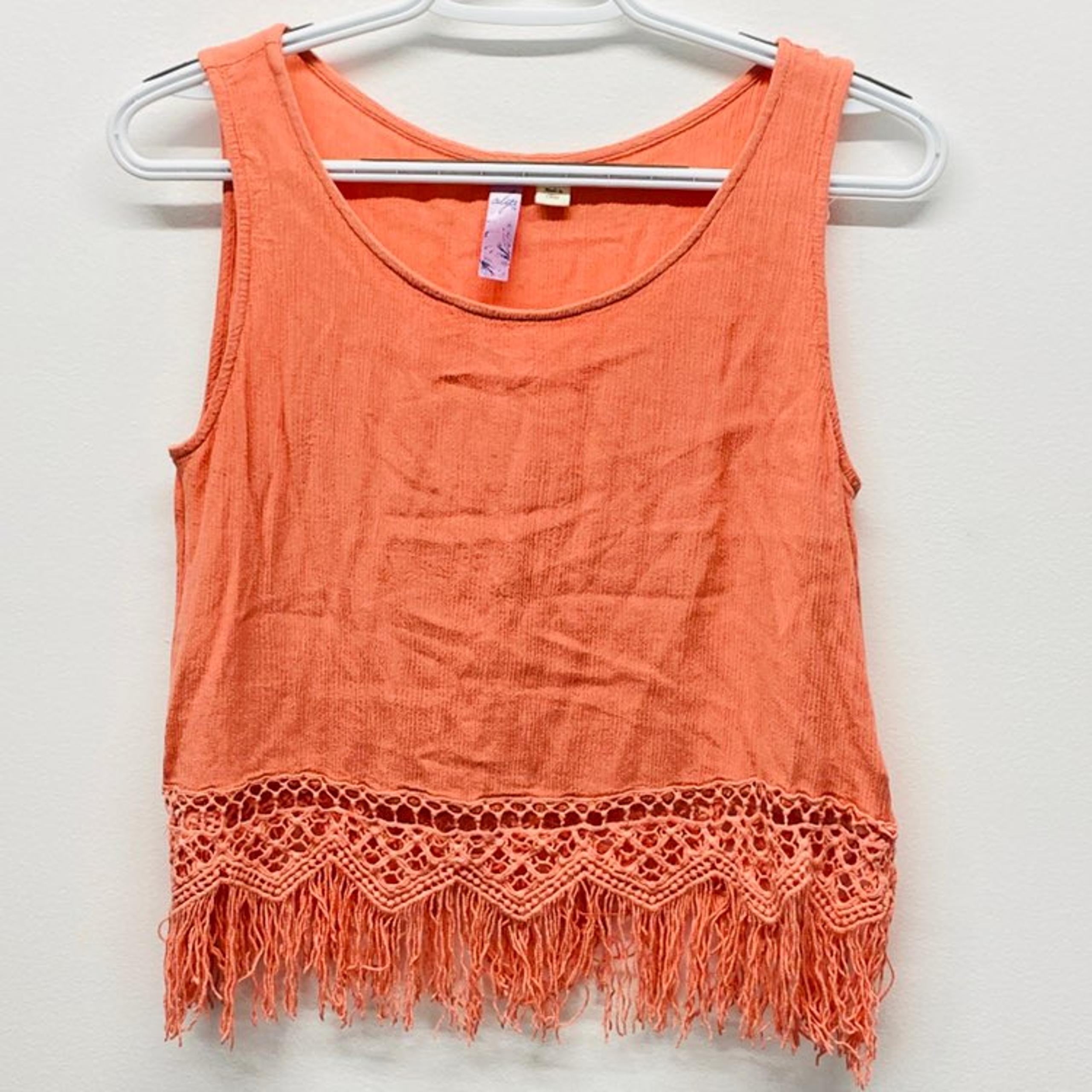 Alya Womens M Orange Crochet Fringe Top