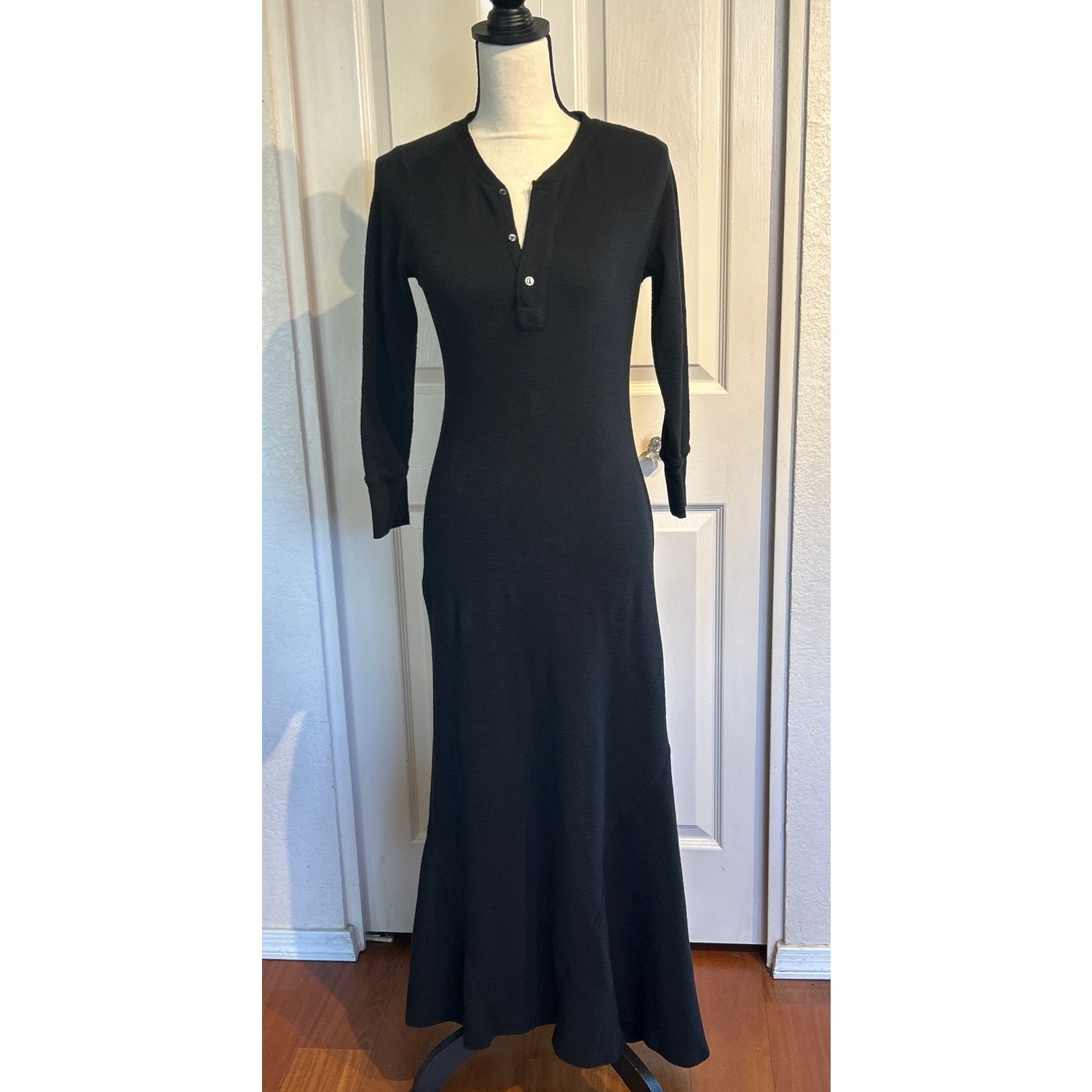POLO Ralph Lauren Black Waffle Knit Thermal Maxi Dress