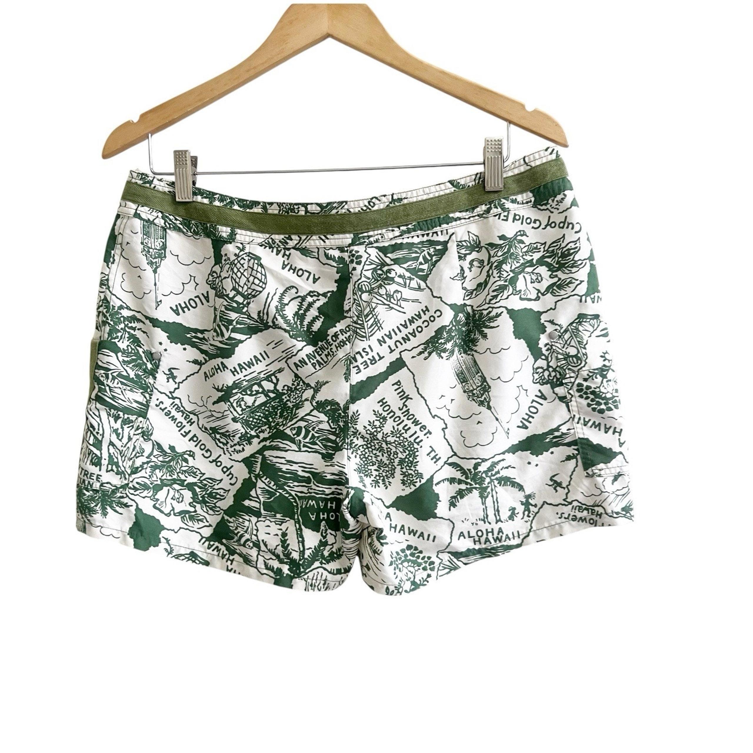 Tommy Bahama Aloha Print Women Swim Shorts Size Medium Green/Ivory Hawaii