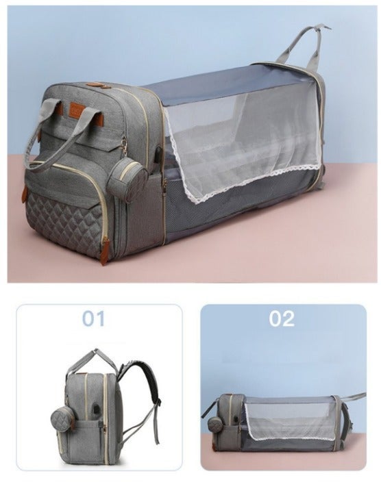 2 in 1 Waterproof Diaper Bag with Built in Bassinet and USB Port