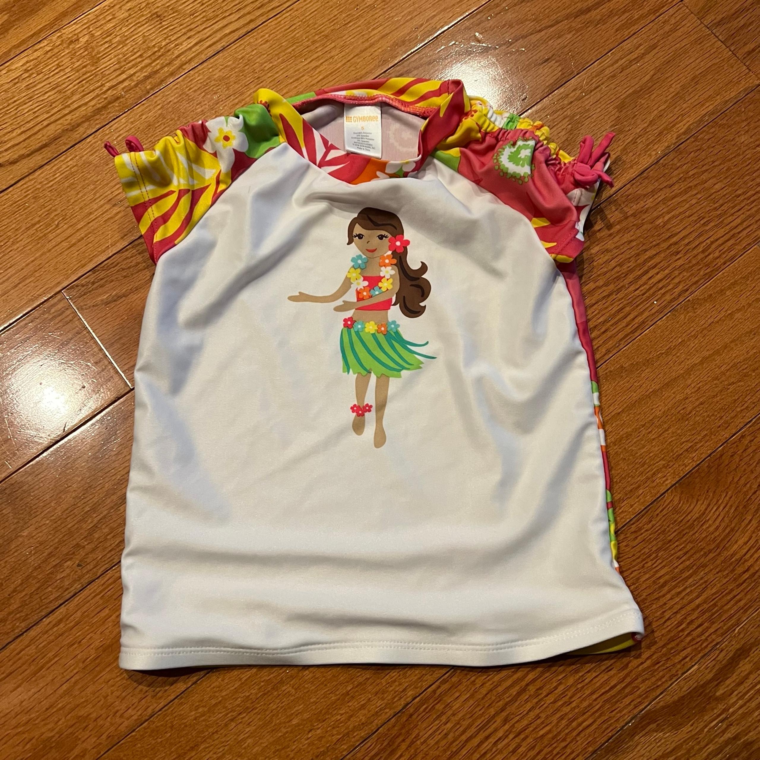 GYMBOREE GIRLS KIDS WHITE HULA GIRL RASH GUARD SWIMSUIT Size 5