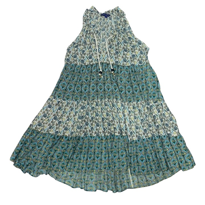 Ro's Garden Sofia Igor Turquoise Floral Boho Sleeveless Short Dress S