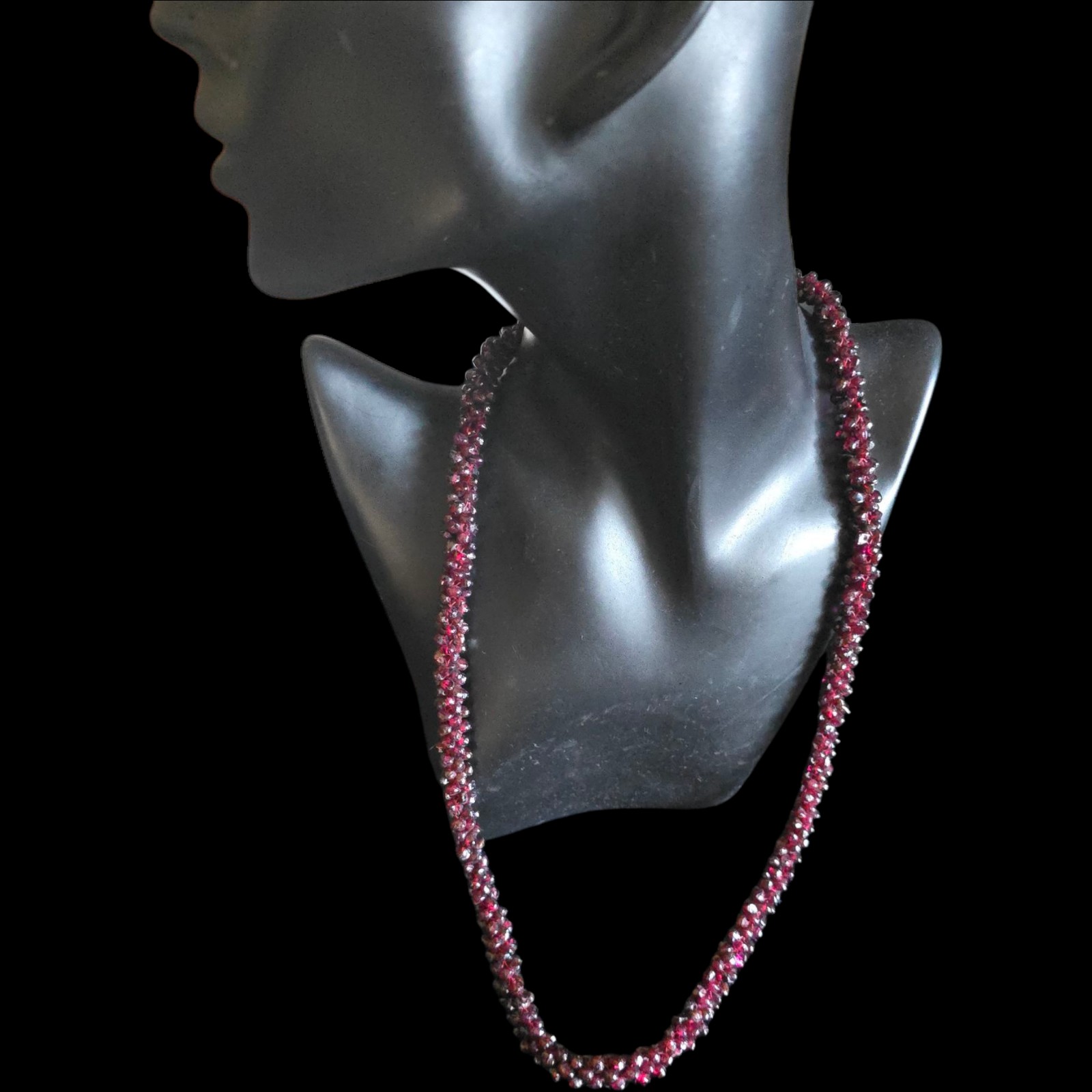 Vintage 26 Woven Garnet Beaded Necklace