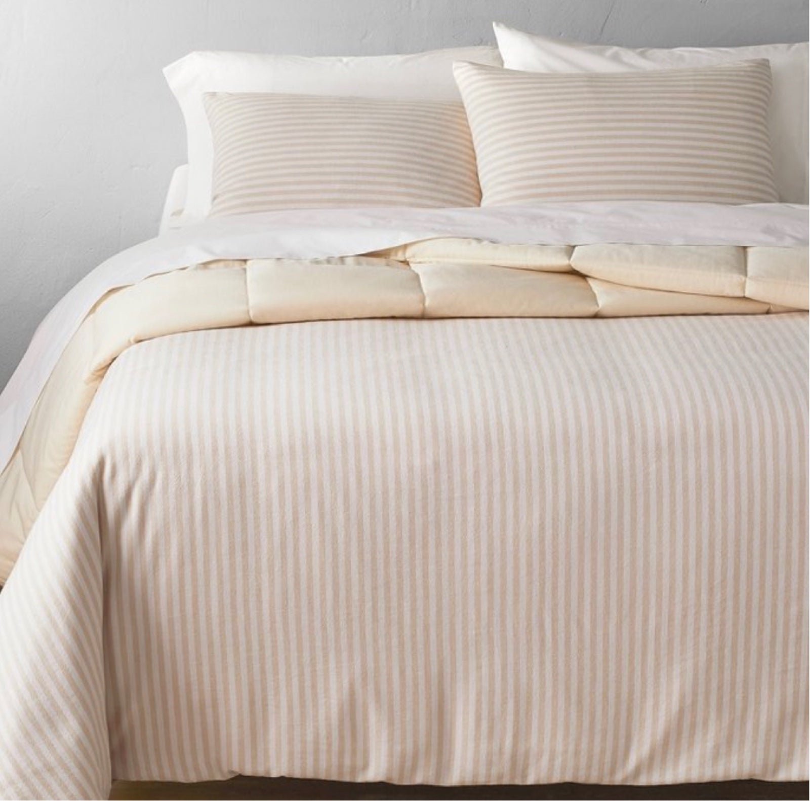 King Heavyweight Linen Blend Stripe Comforter & Sham Set Natural - Casalunarm