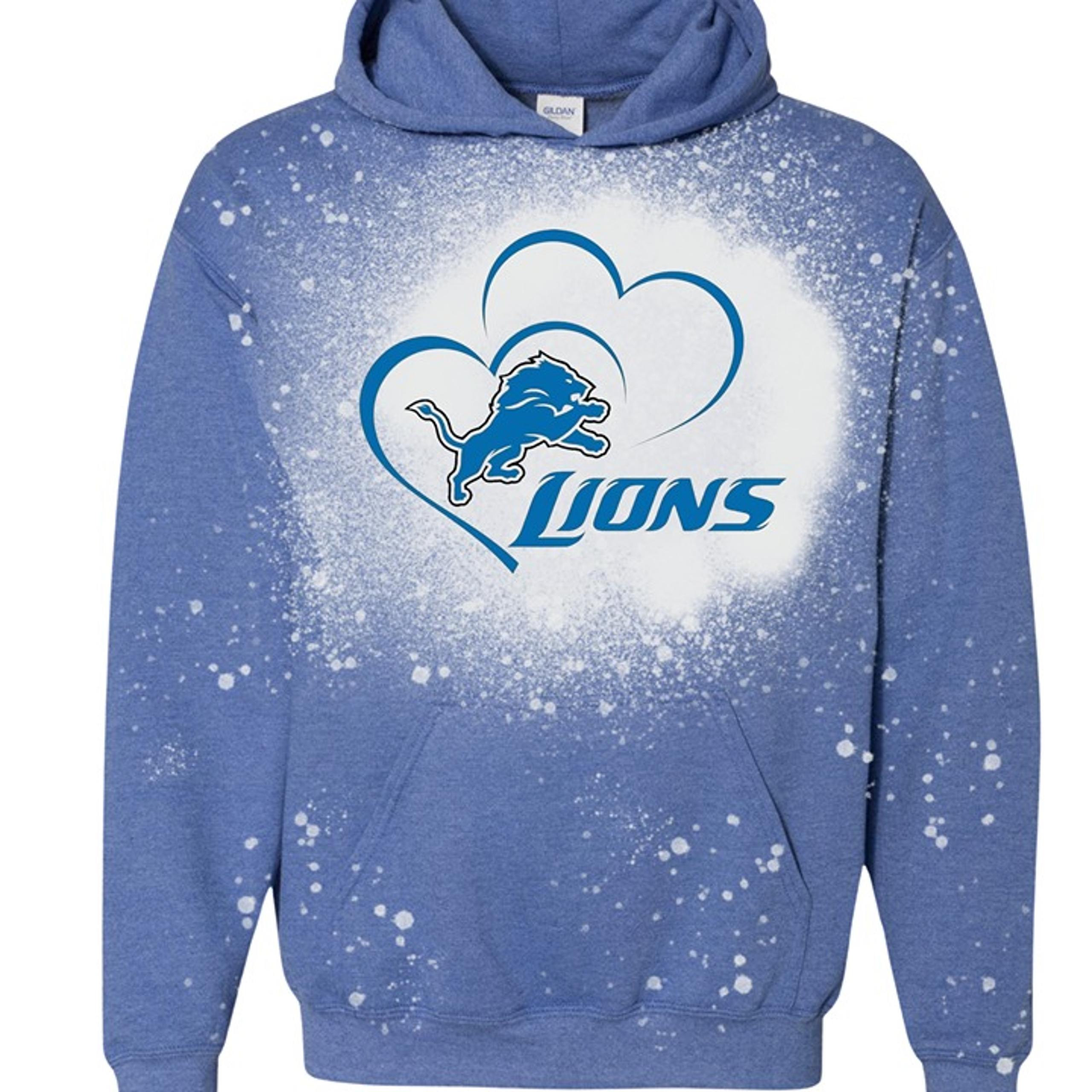 Detroit Lions Royal Blue Football Bleached Hoodie Sweatshirt UNISEX S-XL