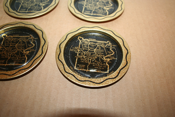 (6) Yellowstone National Parks Metal Embossed Gold/Black Drink Coasters Lot