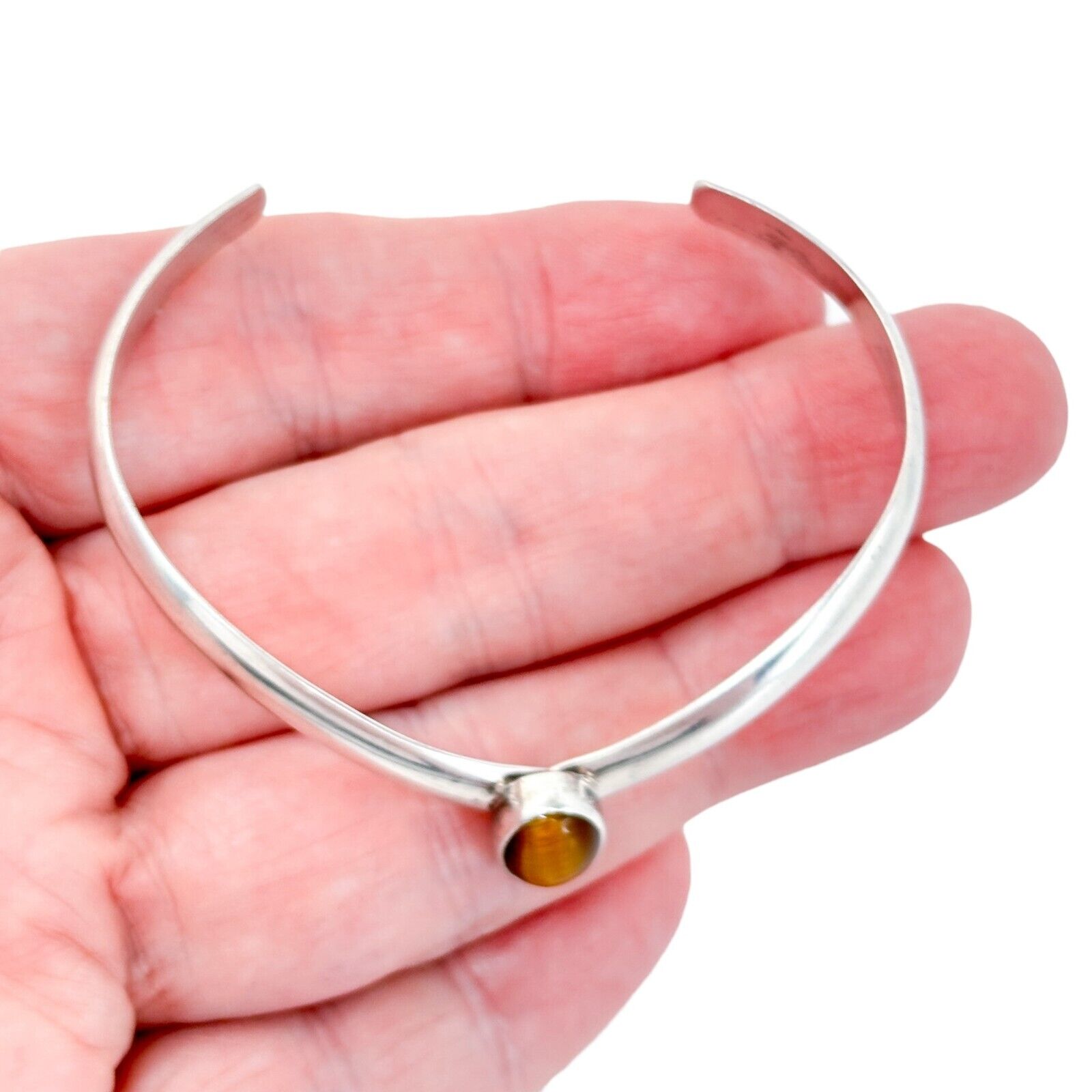 Vintage Sterling Silver 925 Tiger's Eye Cabochon Cuff Bracelet 7