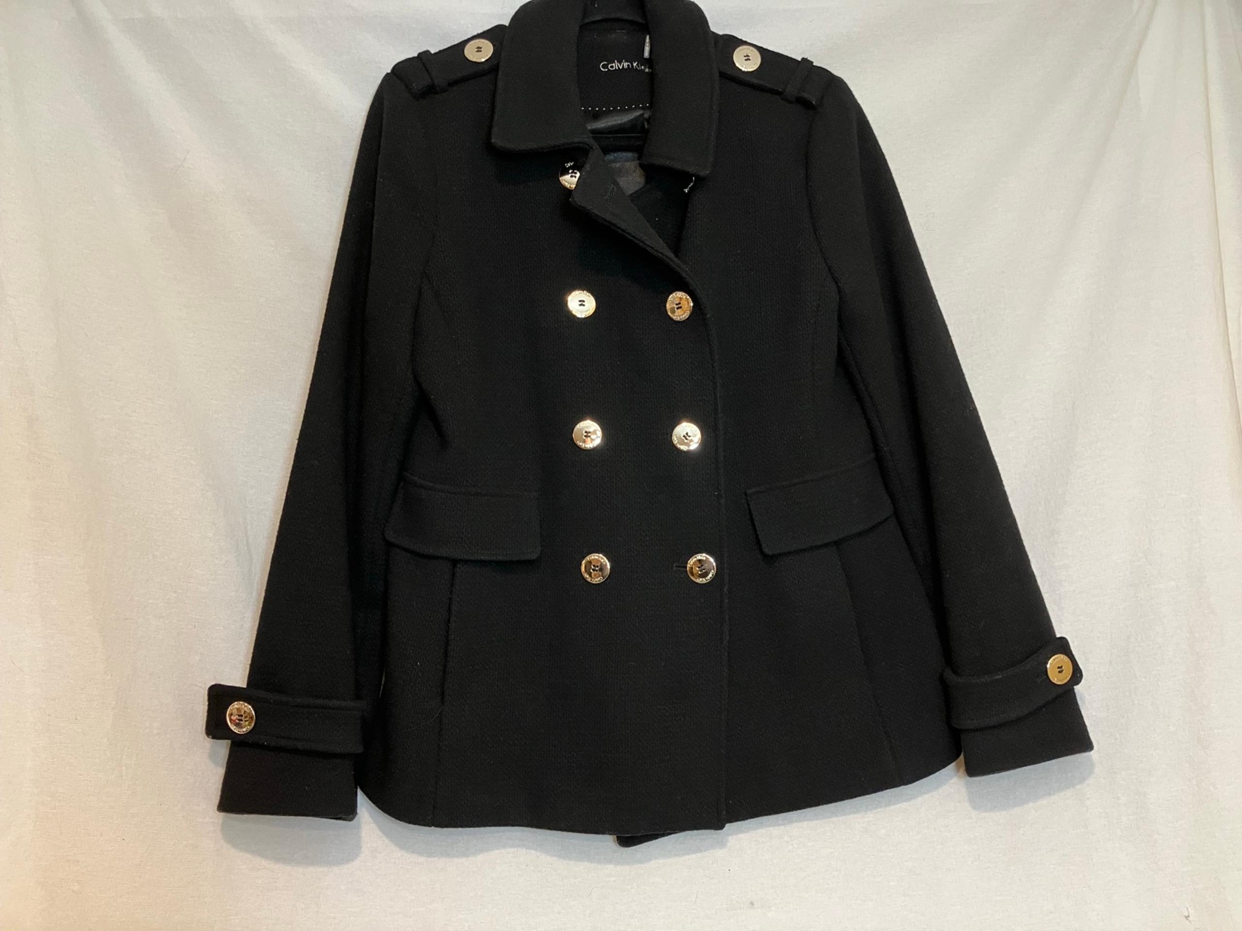 Calvin Klein Women's Knit Double-Breasted Winter PeaCoat Gold Buttons Wool Blend