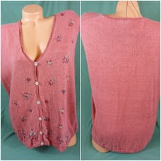 Koret Medium Abstract Knit 6 Button Cardigan Sweater Vest Vintage 90s Flowers