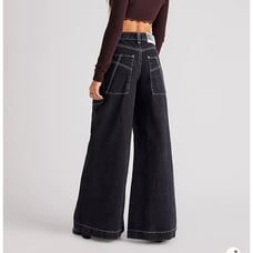 Free People The Ragged Priest,Jeans Black Wide-Leg High Waist Denim Pants Sz 28