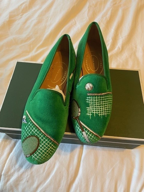 NIB Women Stubbs & Wootton Tennis Emerald Green Loafers Slippers 37.5 7